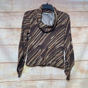 California Grown Cowl Drape Neck Angel Sleeve Brown Marble Print Blouse Sz Small